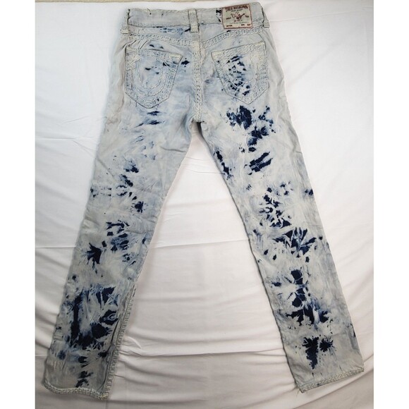 True Religion Ricky Relaxed Straight Jeans Mens 31 Thick Stitch Acid Wash - Picture 7 of 12